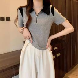 小個子翻領polo衫衛衣女春韓版寬松薄款拼色上衣外套潮-餘登米女裝 歷史價格詳細信息