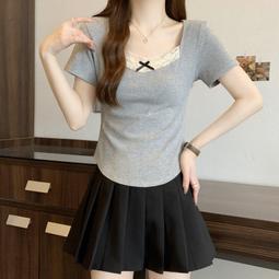 T恤-甜美淘氣鄰家系女孩圓領斜口袋貓咪印圖飛鼠連袖拼接寬版T恤(白.藍XL-5L)-U379熊衣褲語 歷史價格詳細信息