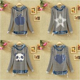 ☆女孩衣著☆T恤女長袖秋裝新款2015韓版修身顯瘦上衣拼色格子打底衫潮(NO.60) 歷史價格詳細信息