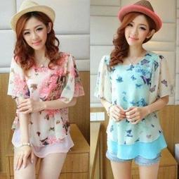 ☆女孩衣著☆韓版夏季圓領短袖雪紡長裙修身纖瘦碎花連衣裙(NO.28) 歷史價格詳細信息