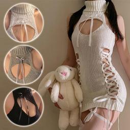 開胸高領露背毛衣 側乳裸背深V百搭連身裙 針織 cos cosplay 性感情趣處男殺手 聖誕情人禮物 歷史價格詳細信息