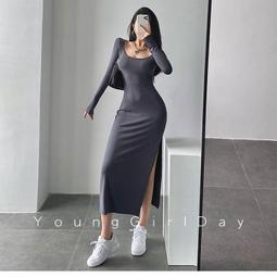 <免運>歐美性感辣妹顯身材顯腿長方領高開叉連身裙收腰包臀修身彈力長裙露天拍賣xyz123abc 價格比較,價格查詢,歷史價格詳細信息