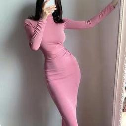<免運>歐美性感辣妹顯身材顯腿長方領高開叉連身裙收腰包臀修身彈力長裙露天拍賣xyz123abc 歷史價格詳細信息