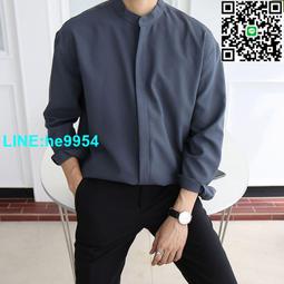 春秋季 立領襯衫男 高級感灰藍色很仙的襯衫 垂墜感 韓版 輕熟風 休閒襯衫 上衣 歷史價格詳細信息