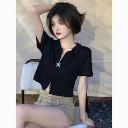 純欲POLO領連女春夏新款修身顯瘦甜辣妹開叉短ins臀子  露天市集  全臺最大 歷史價格詳細信息