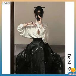 新中式馬面裙套裝女日常通勤高級感黑色旗袍上衣國風半身裙兩件套~微微服飾 歷史價格詳細信息