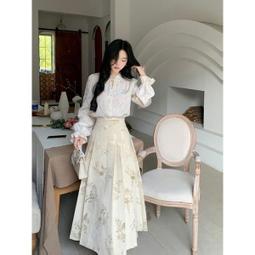 新中式緞面提花馬面裙女裝春秋季新款小個子日常國風中長半身裙子~微微服飾 歷史價格詳細信息