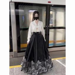 新中式國風馬面裙套裝女早春季穿搭一整套高級感襯衫半身裙兩件套~微微服飾 歷史價格詳細信息