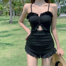 台灣現貨連身泳衣女夏季甜美可愛帶胸墊高級設計感一件式泳裝新款遮肚顯瘦保守溫泉海邊游泳 歷史價格詳細信息