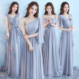 伴娘禮服女2024春夏款韓版姐妹團伴娘服長款灰色顯瘦一字肩連衣裙 歷史價格詳細信息