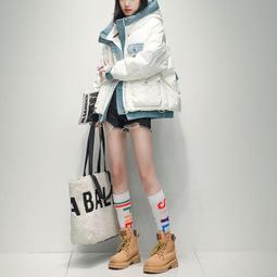 牛仔拼接羽絨棉服女冬2022新款設計感小眾外套假兩件菱格加厚棉衣 歷史價格詳細信息