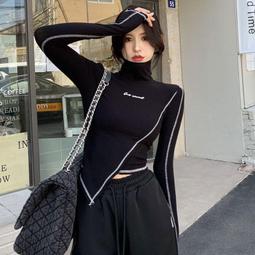 韓版新款半高領純欲風針織洋裝女氣質設計高級感性感修身包臀裙-哈囉好物 歷史價格詳細信息