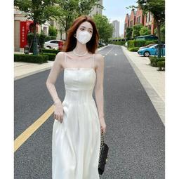 台灣現貨收腰a字白色法式吊帶裙初戀肩帶提花珍珠洋裝子仙女裙新款沙灘  露天市集  全台最大的網路購物市集 歷史價格詳細信息