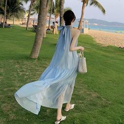 藍色吊帶洋裝海邊度假風仙女長裙 歷史價格詳細信息