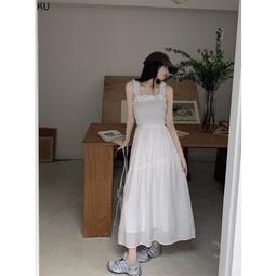 台灣現貨實拍 2023新品 甜美風吊帶洋裝女 白色揹帶長裙 緊身大擺沙灘度假風大擺長裙 素色  露天市集  全台最大的網 歷史價格詳細信息