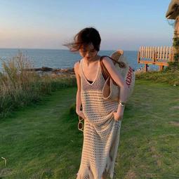 鏤空海邊度假風沙灘裙針織吊帶裙女夏季小個子設計感洋裝短裙子（滿599免運） 歷史價格詳細信息