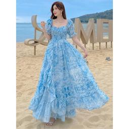 ［台灣現貨］夏季碎花荷葉邊V領泡泡袖襯衣遮肚顯瘦小裙擺百搭娃娃衫短袖上衣。顏色：藍碎花色。尺寸：L，XL，2XL。 歷史價格詳細信息