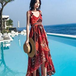 沙灘裙 海邊洋裝 海島洋裝 度假風洋裝 吊帶碎花洋裝女夏季新款法式小眾油畫風超仙森系初戀收腰長裙子（滿599免運） 歷史價格詳細信息