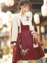 原創洛麗塔日常中華風新年戰袍紅色過年拜年服聖誕節Lolita連衣裙 歷史價格詳細信息