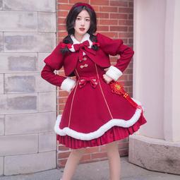 Lolita中華風新年戰袍跨年服拜年服紅色op長袖洛麗塔連衣裙套裝女 歷史價格詳細信息