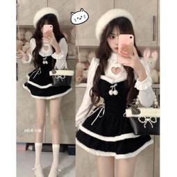 秋冬辣妹聖誕套裝愛心襯衫上衣+黑色吊帶蓬蓬裙燈芯絨蛋糕背帶裙 價格比較,價格查詢,歷史價格詳細信息