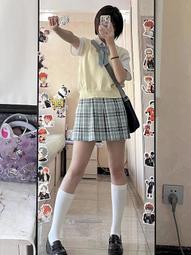 jk制服套裝春夏少女全套原創正版格裙青語薄荷百褶裙短裙半身裙女 歷史價格詳細信息