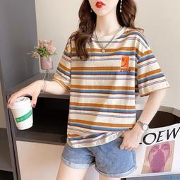 大條紋短袖夏 日系短袖男 簡約百搭 寬鬆街頭復古情侶款T恤 潮牌拼接撞色 時尚圓領上衣【滿299元發貨】 歷史價格詳細信息