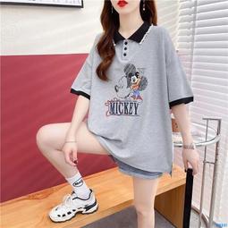 夏季新款 印花 T恤女 短袖上衣 寬鬆上衣 撞色 polo衫 i ns風 t shirt 復古上衣 長版上衣 女生短袖 價格比較,價格查詢,歷史價格詳細信息
