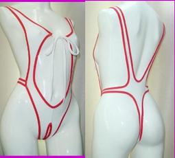 性感魚~泳裝布料~白色藍紅黑邊情趣泳裝 (A204W) 歷史價格詳細信息