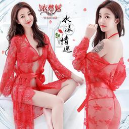 《YIRAN MEI》水漾情迷！三點式輕透裸肌細膩蕾絲睡袍組﹝玫紅﹞ 歷史價格詳細信息