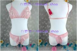 尺寸F=M~L-成套粉紅色銀蔥水波蕾絲露咪咪比基尼+桐花滾邊開襠褲-35239＊白麝香小舖全新MURENA夢漣娜性感系列 歷史價格詳細信息