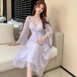 性感甜美蕾絲睡衣女夏帶胸墊薄款冰絲長款吊帶睡裙外袍家居服套裝 歷史價格詳細信息