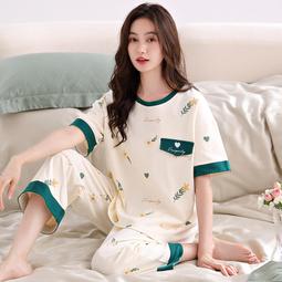 睡衣 夏季薄款純棉短袖女士睡衣加肥加大碼夏天胖MM200斤家居服套裝 夏季 -促銷 歷史價格詳細信息
