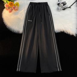 條紋褲子男士春秋潮牌寬松直筒闊腿褲潮流夏季薄款運動褲休閑長褲 歷史價格詳細信息