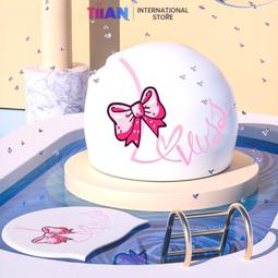 台灣現貨泳帽女長髮不勒頭顯臉小高顏值可愛大頭圍專業護耳蝴蝶結女游泳帽 歷史價格詳細信息