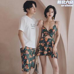 泳衣女情侶2020新款韓國保守顯瘦沙灘褲男士情侶款泳裝三件套 歷史價格詳細信息