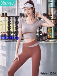 瑜伽服女套裝帶胸墊健身上衣運動速乾衣緊身高級感短袖專業T恤夏 歷史價格詳細信息