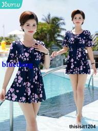 媽媽泳衣女遮肚顯瘦保守連身裙式中老年泡溫泉2023新款大尺碼泳裝夏 歷史價格詳細信息