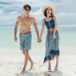 新款情侶泳裝兩件式裙式加肥加大平角顯瘦遮肚遊泳衣女舒適男沙灘褲 歷史價格詳細信息