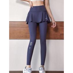 瑜伽跑步訓練健身運動褲女假兩件長褲高腰彈力速幹緊身  翹臀顯瘦彈力網布速幹防走光 長褲短褲假兩件套 大碼軍綠色 歷史價格詳細信息