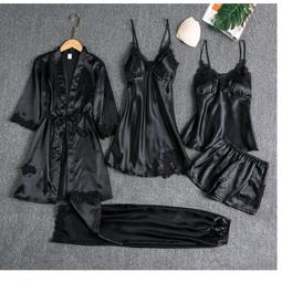 台灣現貨帶胸墊睡衣女五件套性感冰絲春夏秋吊帶長袖睡袍絲綢四件套家居服 歷史價格詳細信息