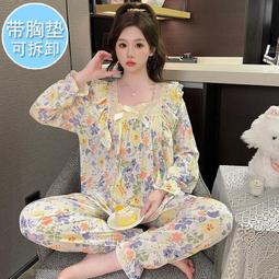 台灣現貨新款帶胸墊睡衣女夏季短袖圓領雲朵棉甜美薄款可外穿家居服套裝 歷史價格詳細信息