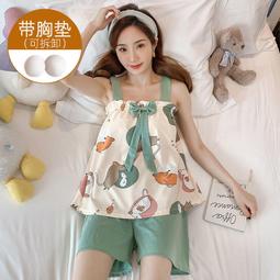 台灣現貨帶胸墊吊帶睡衣女夏季ins韓版蕾絲性感可愛卡通短褲家居服套裝 歷史價格詳細信息