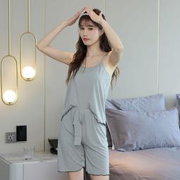 台灣現貨睡衣女夏季吊帶冰絲性感甜美兩件套素色絲家居服套裝 歷史價格詳細信息