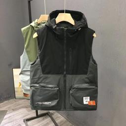 男士馬甲 春秋季撞色工裝馬甲男士潮牌機能拼色沖鋒衣連帽寬松坎肩無袖背心 歷史價格詳細信息