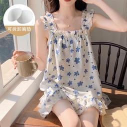台灣現貨帶胸墊睡衣女夏季新款吊帶短褲少女甜美可愛家居服睡衣兩件套裝可外穿舒適透氣 歷史價格詳細信息