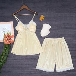 冰絲睡衣女夏季短袖帶胸墊套裝夏天2024年新款春款女士性感家居服 歷史價格詳細信息