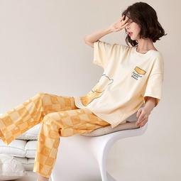 台灣現貨新款睡衣女春夏季短袖長褲兩件套裝休閒家居服秋大碼針織棉 價格比較,價格查詢,歷史價格詳細信息