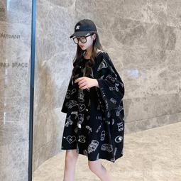 台灣現貨中長款bf寬鬆港風復古短袖工裝襯衫女夏季刺繡花字母翻領POLO外套MC女 L78J  露天市集  全台最大的網路 歷史價格詳細信息