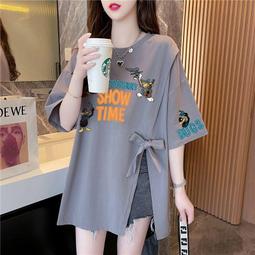 台灣現貨大尺碼 開叉 短袖t恤女 韓版加肥加大棉質 女生上衣 夏季卷邊前短後長打底衫 chic v領百搭透氣 胖mm 大 歷史價格詳細信息